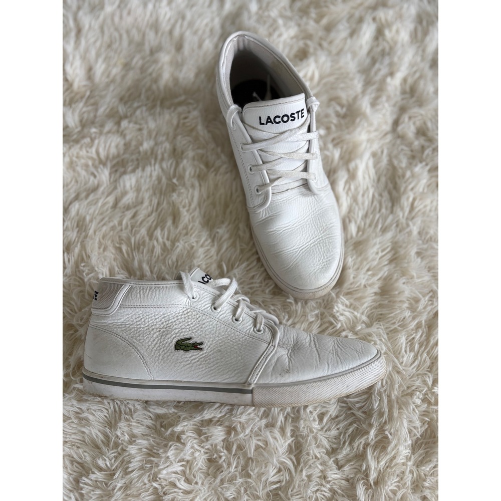 Lacoste Ampthill LCR3 White Leather Mid Top Casual Sneakers Mens Size‎ 9